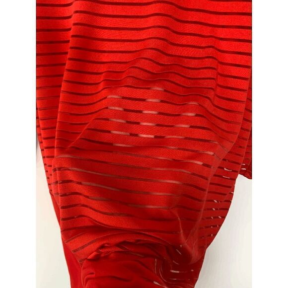 Women's Sheer Stripes Overlay Roll Tab Sleeves Scoop Neck Tunic Red Size 3X - Picture 10 of 10